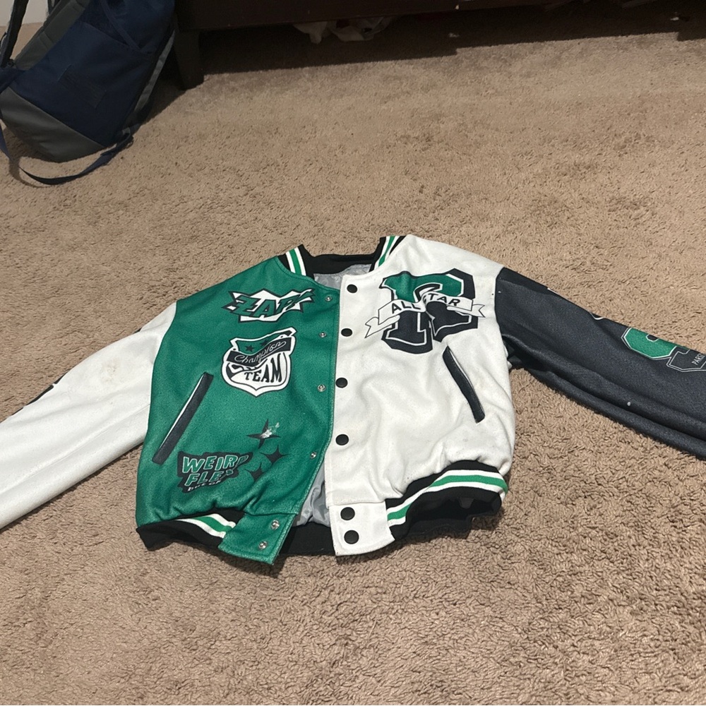 Kids Green and White Varsity Jacket